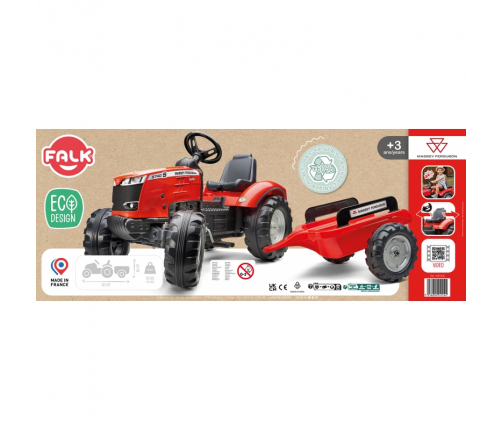 Трактор с педалями с прицепом FALK Massey Ferguson Red