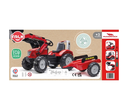 Трактор с педалями с ковшом и прицепом FALK Mc Cormick Red