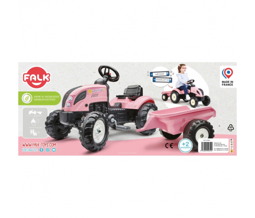 Traktors ar pedāļiem ar piekabi FALK Country Star Pink