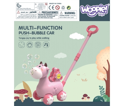 WOOPIE Pchacz Krówka do Pchania z Dźwiękiem i Bańkami Mydlanymi Różowa