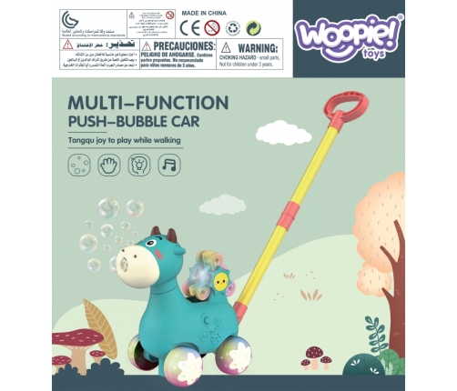 WOOPIE Pchacz Krówka do Pchania z Dźwiękiem i Bańkami Mydlanymi Niebieska