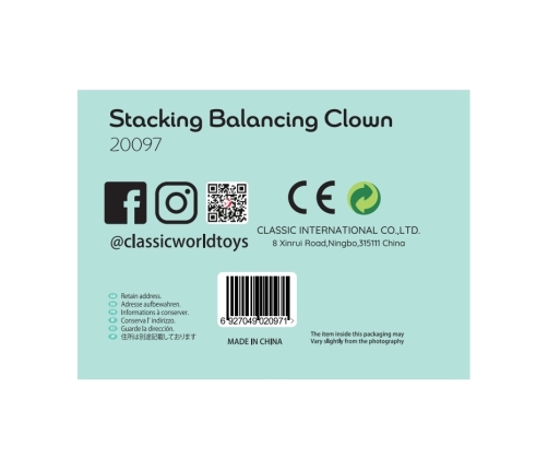 CLASSIC WORLD Drewniana Układanka Piramidka Klocki Balansujący Wesoły Klaun