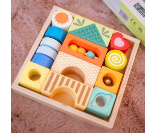 CLASSIC WORLD Drewniane Klocki Sensoryczne 7 Funkcji Układanka Multifunkcyjna Kształty Dźwięk MONTESSORI 14 el.