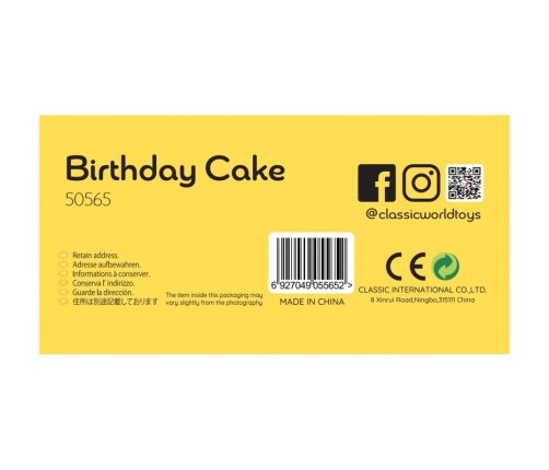 CLASSIC WORLD Drewniany Tort Urodzinowy do Krojenia Świeczki Owoce 16 el.
