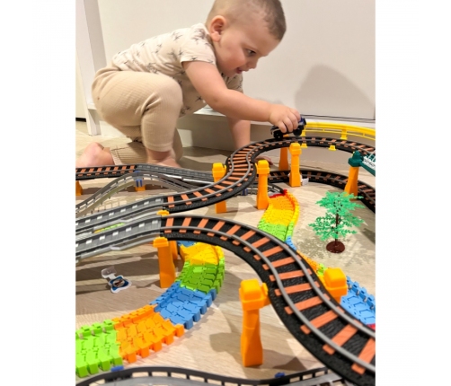 WOOPIE Kolejka Elektryczna 2w1 Tor Wyścigowy Pociąg Wiadukt Auto XXL 192 el.