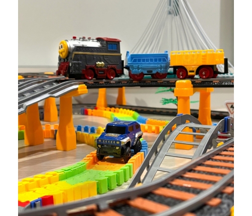 WOOPIE Kolejka Elektryczna 2w1 Tor Wyścigowy Pociąg Wiadukt Auto XXL 192 el.