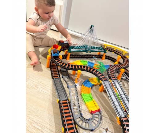 WOOPIE Kolejka Elektryczna 2w1 Tor Wyścigowy Pociąg Wiadukt Auto XXL 192 el.