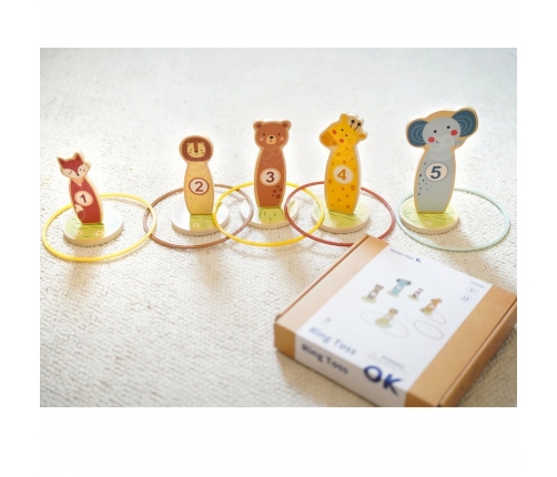 TOOKY TOY Rzut do Celu Drewniana Gra Zręcznościowa Obręcze 15 el.