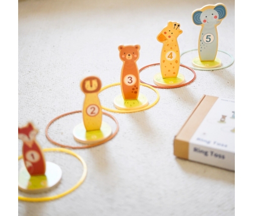 TOOKY TOY Rzut do Celu Drewniana Gra Zręcznościowa Obręcze 15 el.