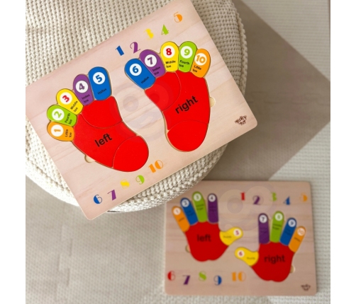 TOOKY TOY Edukacyjna Drewniana Układanka Stopy Nauka Liczenia i Kolorów