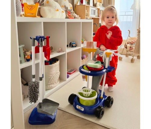 WOOPIE Zestaw do Sprzątania na Kółkach XXL Wózek 3w1 29 el. Niebieski