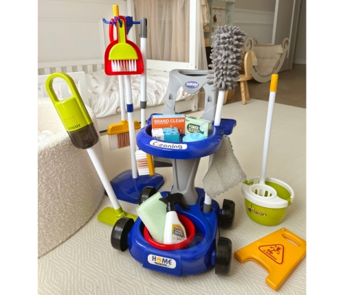 WOOPIE Zestaw do Sprzątania na Kółkach XXL Wózek 3w1 29 el. Niebieski