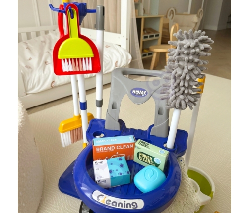 WOOPIE Zestaw do Sprzątania na Kółkach XXL Wózek 3w1 29 el. Niebieski