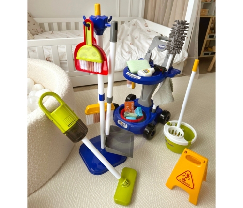 WOOPIE Zestaw do Sprzątania na Kółkach XXL Wózek 3w1 29 el. Niebieski