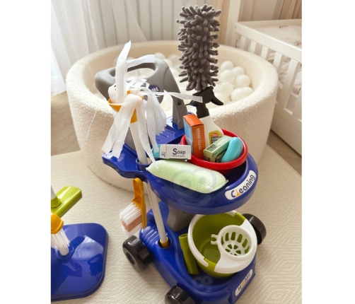 WOOPIE Zestaw do Sprzątania na Kółkach XXL Wózek 3w1 29 el. Niebieski