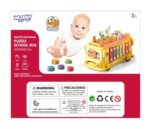 WOOPIE BABY Interaktywny Autobus Montessori Edukacyjny 6w1 Młoteczek Cymbałki +18 m