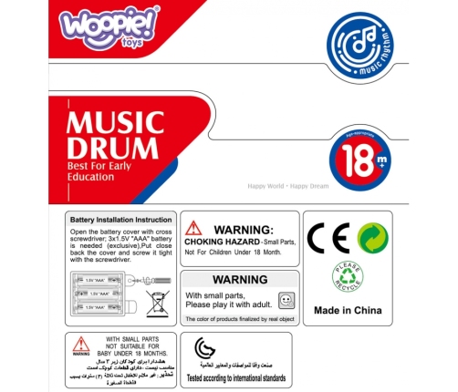 WOOPIE BABY Bębenek Pozytywka Projektor 3w1 Zabawka Muzyczna dla Niemowląt + Walec Roller do Nauki Raczkowania