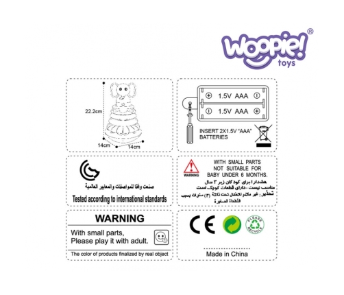 WOOPIE BABY Piramida Wieża Interaktywna Słonik z Obręczami Grzechotka