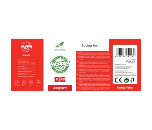 WOOPIE GREEN Drewniane Klocki do Nawlekania Zwierzęta Farma 13 el.