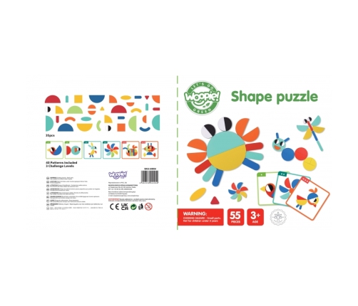 WOOPIE GREEN Drewniana Układanka Montessori 40 Wzorów do Odtworzenia 55 el. Certyfikat FSC