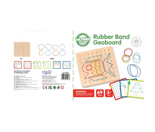 WOOPIE GREEN Geoplan na Gumki Drewniana Układanka 69 el. Certyfikat FSC