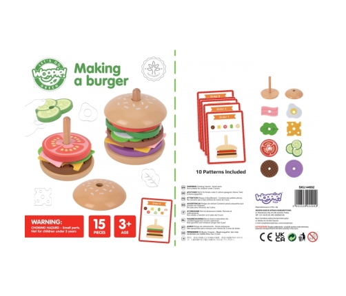 WOOPIE GREEN Drewniany Burger Restauracja Układanka dla Dzieci 15 el. Certyfikat FSC
