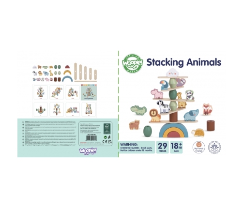 WOOPIE GREEN Balansujące Drewniane Zwierzęta Układanka w Stosy FSC