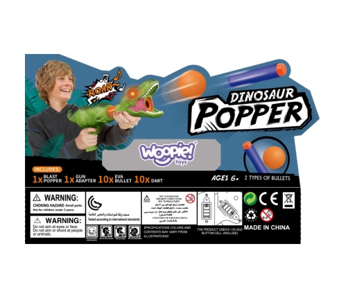 WOOPIE Pistolet na Piłki Kulki Piankowe i Strzałki Wyrzutnia Automatyczna Dinozaur 22 el.