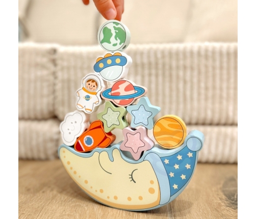 TOOKY TOY Kosmiczny Śpiący Księżyc Balansująca Układanka Drewniana Nawlekanka Montessori