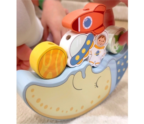 TOOKY TOY Kosmiczny Śpiący Księżyc Balansująca Układanka Drewniana Nawlekanka Montessori