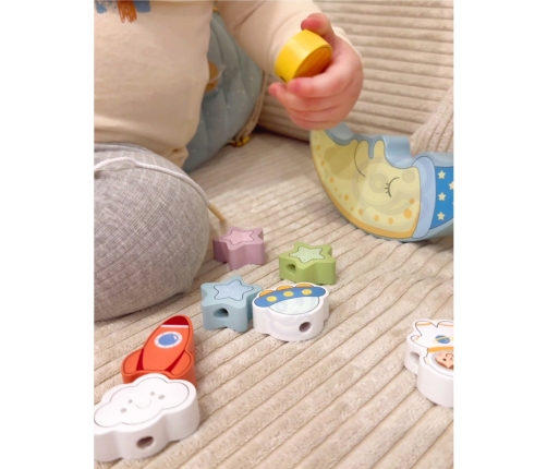 TOOKY TOY Kosmiczny Śpiący Księżyc Balansująca Układanka Drewniana Nawlekanka Montessori