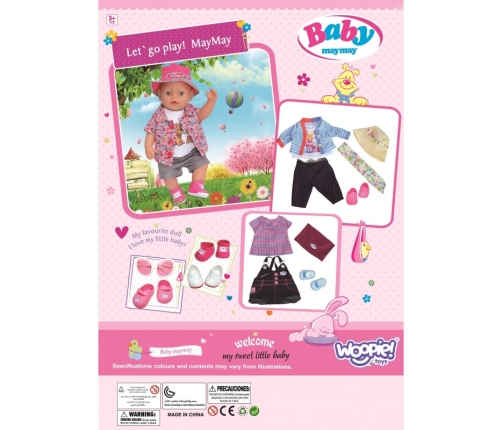 WOOPIE Ubranko dla Lalki Zestaw Sukienka Czapeczka 43 - 46 cm Różowy