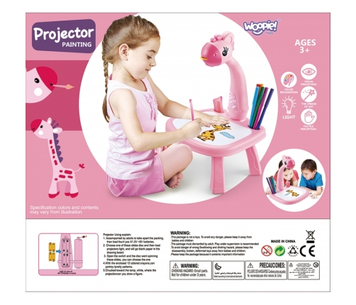 WOOPIE Tablica do Rysowania Projektor Różowa Żyrafa + Flamastry