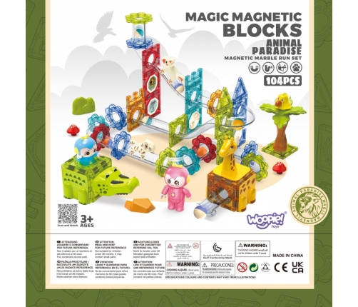 WOOPIE Klocki Magnetyczne Tor Kulkowy Zwierzęcy Raj 104 el.