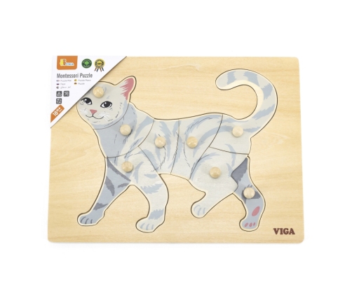 VIGA Drewniane Puzzle Montessori Kot z Pinezkami