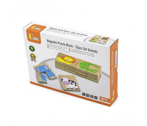 VIGA Drewniane Puzzle Magnetyczne Zwierzęta Układanka Certyfikat FSC