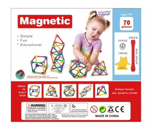 WOOPIE Klocki Magnetyczne Konstrukcyjne Układanka Kreatywna 70 el.