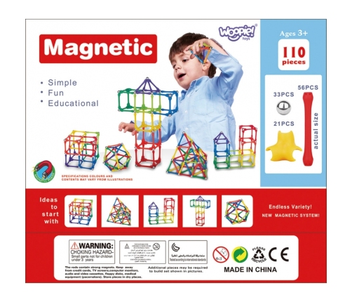 WOOPIE Klocki Magnetyczne Konstrukcyjne Układanka Kreatywna 110 el.