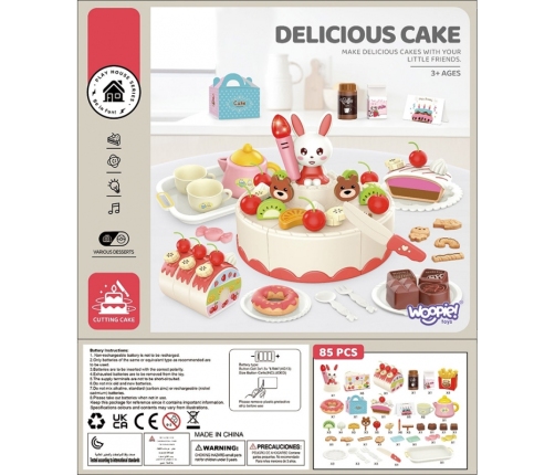 WOOPIE Cukiernia Tort Urodzinowy do Krojenia + Zestaw do Herbaty 85 el.