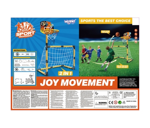 WOOPIE Zestaw 2w1 koszykówka Bramka do Piłki Nożnej + Piłki i Pompka