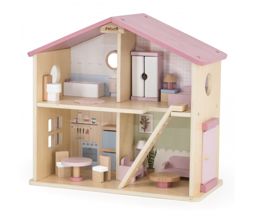 VIGA PolarB Duży Drewniany Domek dla Lalek 17 el.