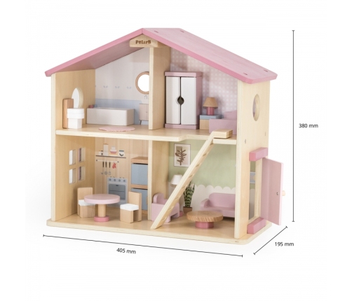 VIGA PolarB Duży Drewniany Domek dla Lalek 17 el.