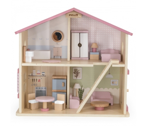 VIGA PolarB Duży Drewniany Domek dla Lalek 17 el.