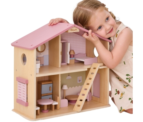 VIGA PolarB Duży Drewniany Domek dla Lalek 17 el.