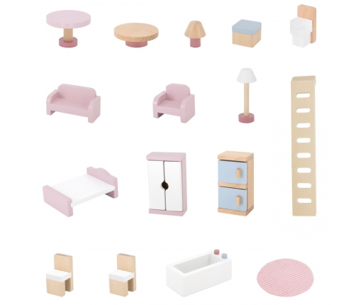 VIGA PolarB Duży Drewniany Domek dla Lalek 17 el.