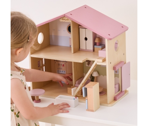 VIGA PolarB Duży Drewniany Domek dla Lalek 17 el.