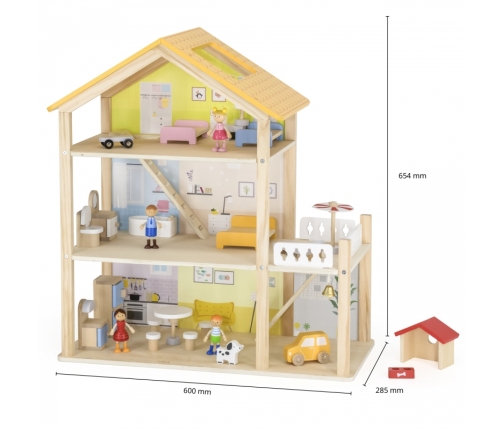 VIGA Zestaw Drewniany Domek dla Lalek z Laleczkami i Akcesoriami