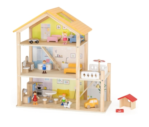VIGA Zestaw Drewniany Domek dla Lalek z Laleczkami i Akcesoriami