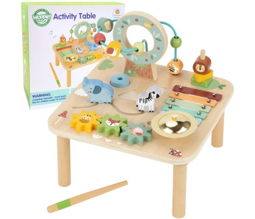 WOOPIE GREEN Drewniany Stolik Edukacyjny Muzyczny Labirynt Sensoryczny 5W1