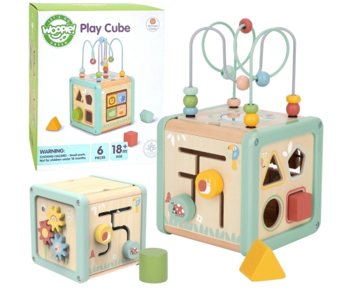 WOOPIE GREEN Drewniana Kostka Aktywności Multifunkcyjna Edukacyjna Sorter